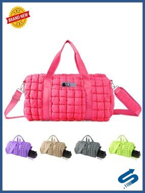 Quilted Nylon Puffer Travel Duffle Bag Large Weekender Gym Carry On